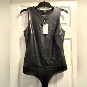 Nwt Express black Faux leather tank bodysuiy